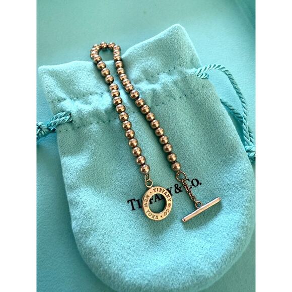 RARE Tiffany & Co. Rubedo Metal Rose Gold Color Ball Bead Toggle Chain Bracelet - Picture 10 of 12